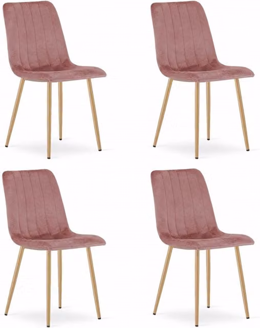 Set di 4 sedie Valora Jewa in velluto rosa con gambe in legno e metallo – 1