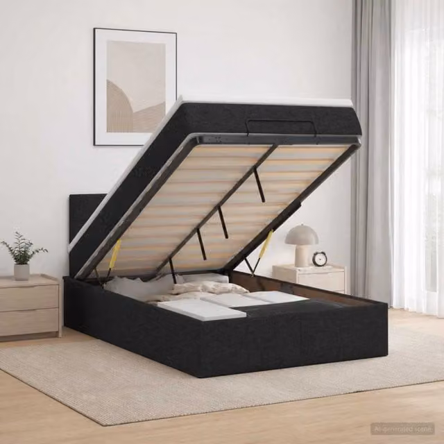 Letto ottomano moderno vidaXL con materasso ibrido in tessuto nero L/P/H: 120 x 200 x 88 cm – 1