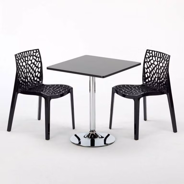Tavolo quadrato nero e 2 sedie in polipropilene colorato Set di bastoni per interni Grand Soleil Gruvyer Mojito - Nero