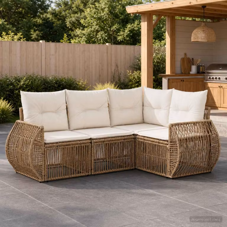 Maison Exclusive - Set di divani da giardino, 4 pezzi. Poly-rattan beige e crema