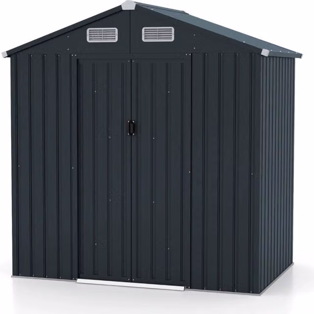Casa per attrezzi con design a tetto inclinato ventilazione, Casetta da giardino 193x129x197cm Grigio scuro
