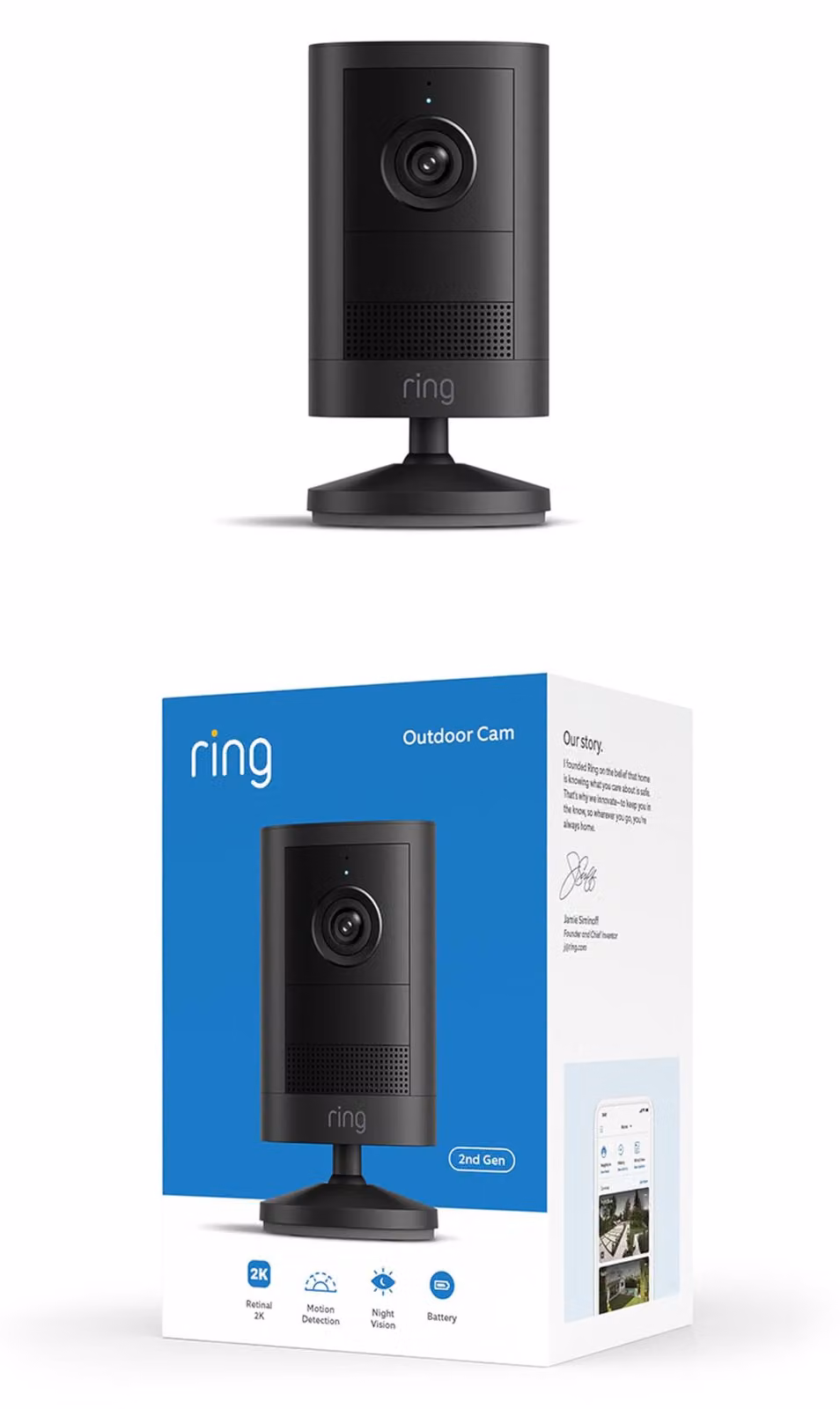 Ring Outdoor Camera 2K, telecamera da esterno, alimentazione a batteria (ultima generazione), installazione semplice