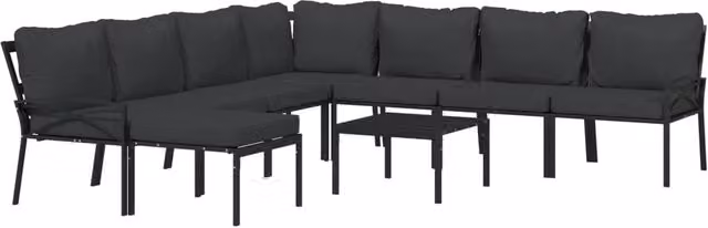Set di mobili da giardino per esterni da 9 pezzi con cuscini grigio acciaio 02_0017978