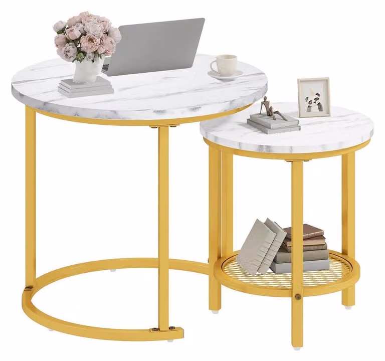 Set di tavolini da divano, 2 pezzi, struttura in metallo, intreccio in filo metallico, dimensioni: 60x60x50,5 cm e 38x38x45,5 cm