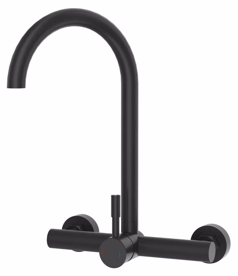 Miscelatore monocomando da parete, nero, girevole a 360°