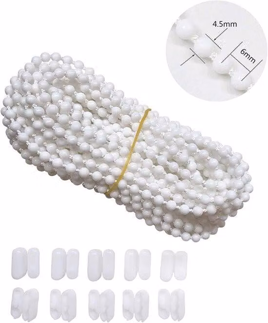 catena per tende 10M - con 10 connettori per tapparelle - per ricambi di tapparelle - catena verticale per tapparelle - lunghezza regolabile - bianco