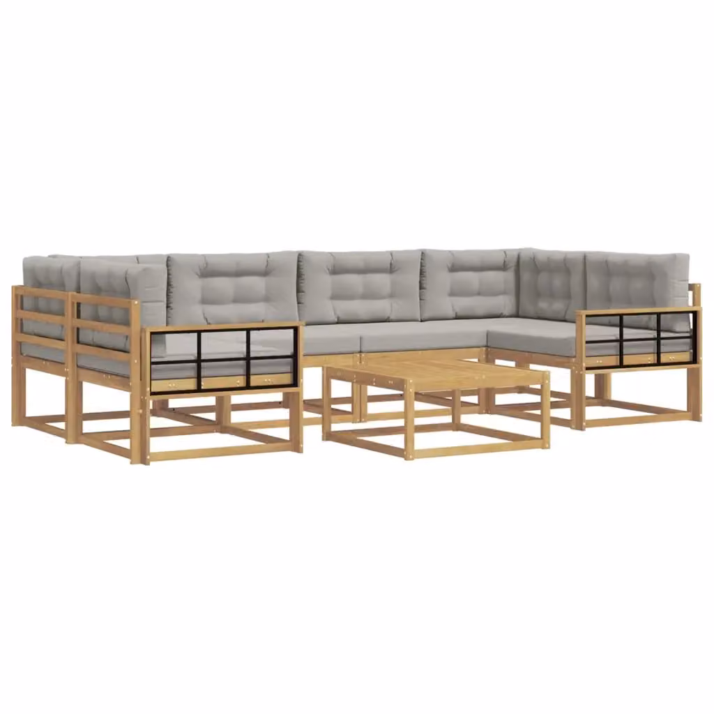 Set di divani da esterno a L con tavolino vidaXL in legno di acacia, Bianco e Grigio – 2