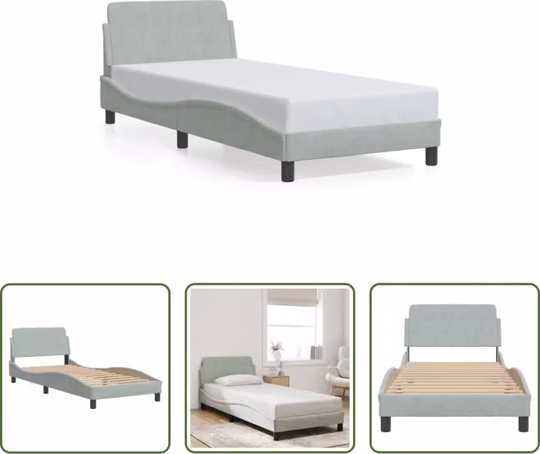 The Living Store Struttura letto con testiera in velluto grigio chiaro 90x200 cm