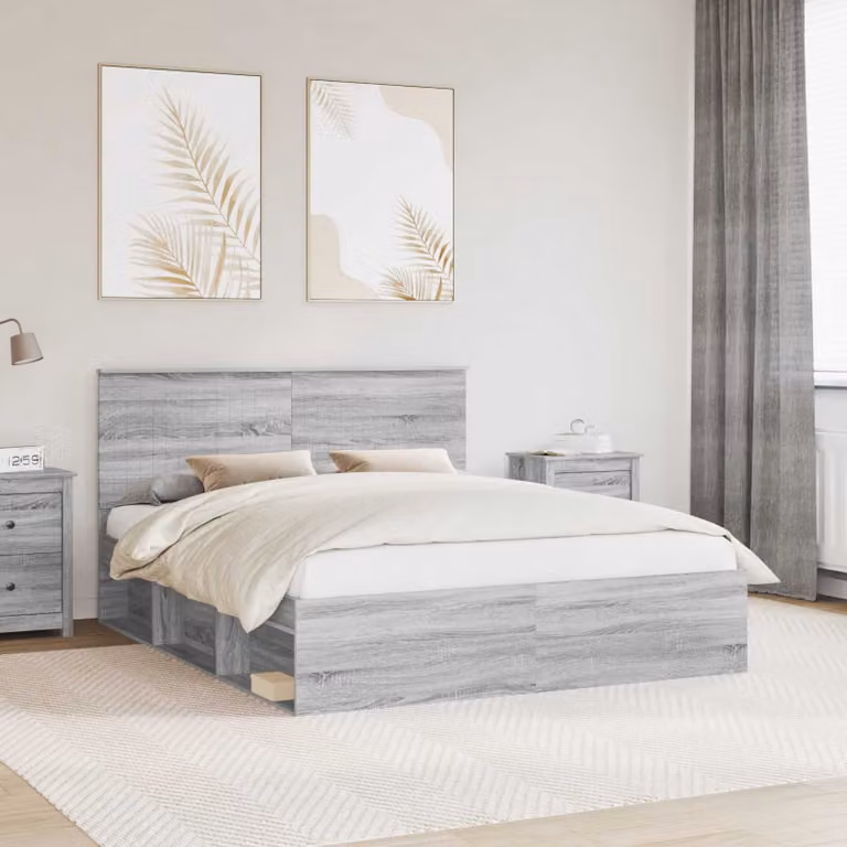 Struttura del letto moderna vidaXL in pino massello e MDF, colore Grigio, L/P/H: 160 x 200 x 100 cm