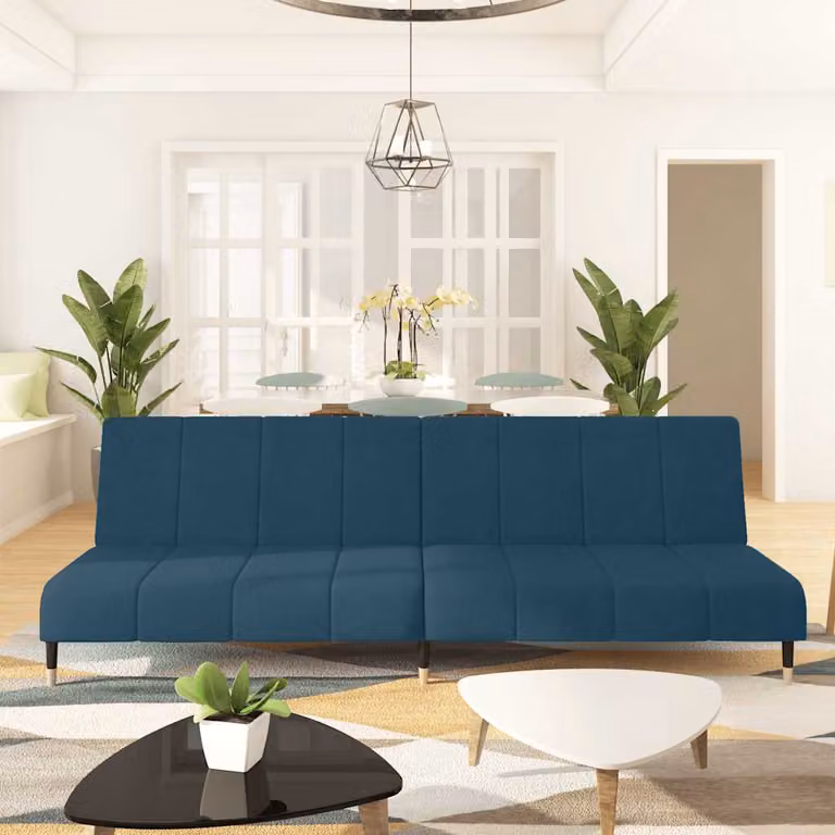 vidaXL Divano Letto Click-Clack in Velluto Blu con Struttura in Legno e Metallo, L/P/H: 200 x 100 x 84,5 cm