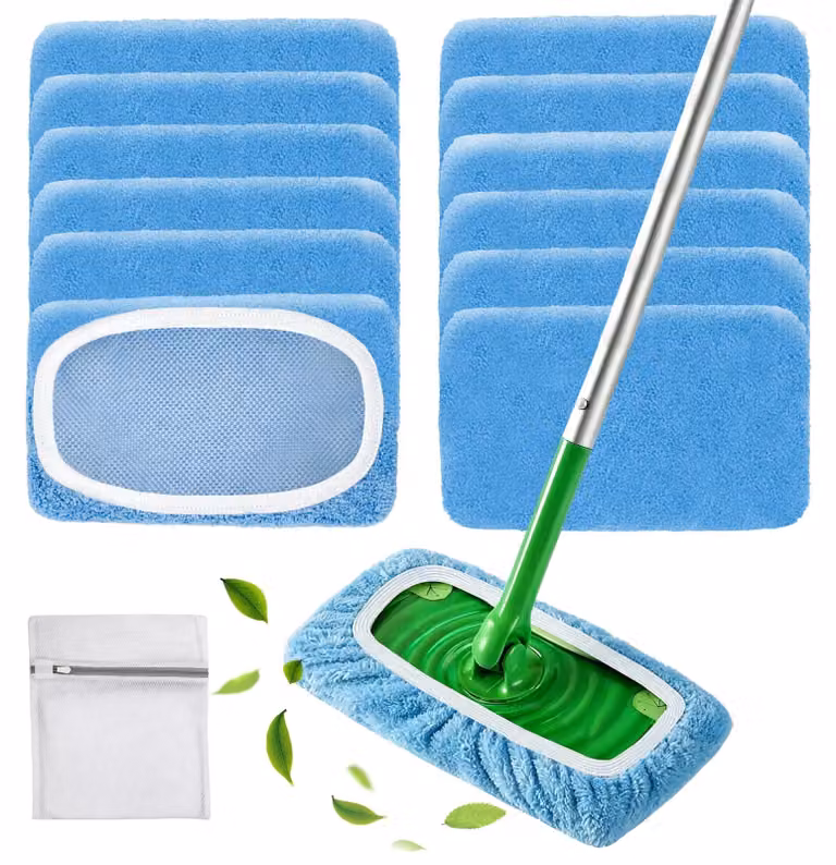 12 panni in microfibra per mop Swiffer, riutilizzabili, dimensioni 25,4 x 11,5 cm