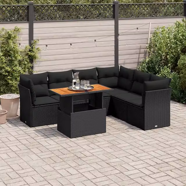 Set Divani da Giardino con Cuscini 7pz Nero Polyrattan 3326932