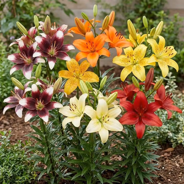 Bulbi di giglio resistenti al freddo invernale, perenni - Collezione "Primavera da Sogno" di gigli asiatici - 15 bulbi - 5 varietà/colori, mix di bulbi di fiori provenienti da Olanda per il giardino (bulbi grandi, senza semi)