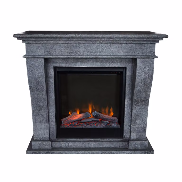 Caminetto elettrico Xaralyn - Kreta ELE-SBU - pietra naturale nera - 1500 Watt di riscaldamento - con telecomando - caminetto da incasso incluso - caminetto decorativo