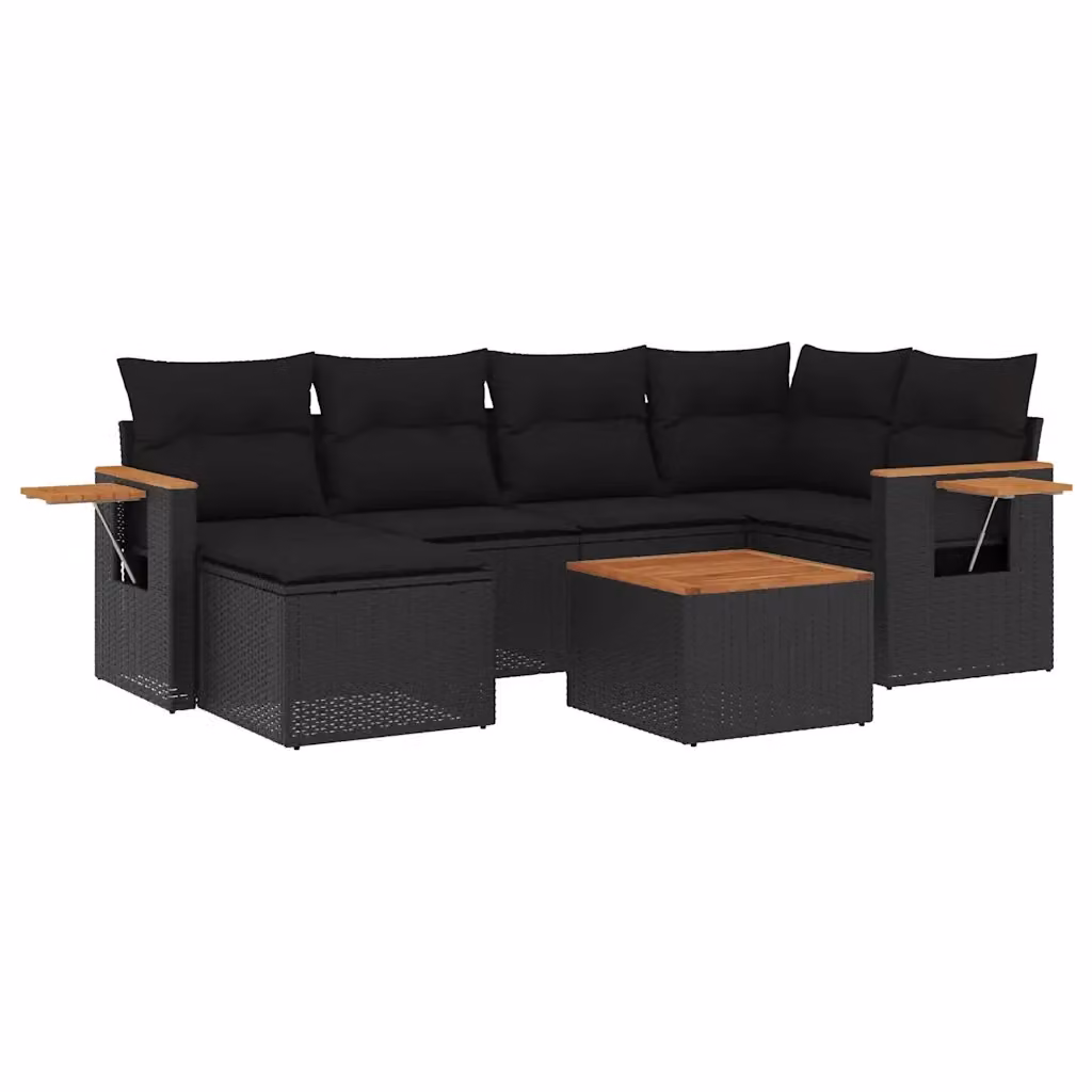 vidaXL Set Divano da Giardino a L con Cuscini 7pz Nero Polyrattan e Tavolino da Esterno – 2