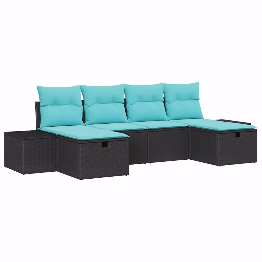 Set Divano da Giardino a L con 6 Sedute vidaXL, Colore Nero e Turchese con Cuscini Inclusi e Struttura in Metallo – 2