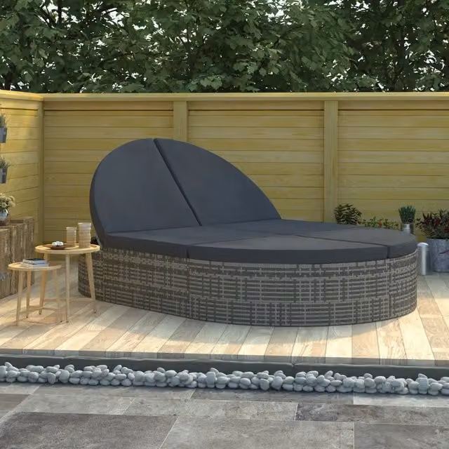 Lettino Prendisole a 2 Posti con Cuscini in Polyrattan Grigio 48127