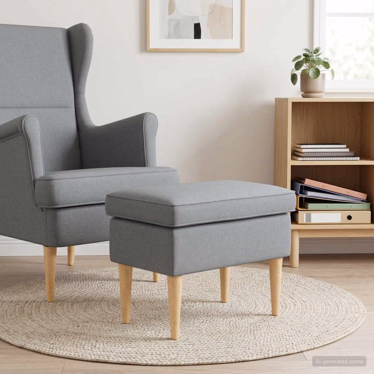 vidaXL Poggiapiedi Moderno Grigio con Rivestimento in Poliestere e Struttura in Legno L: 55 cm, P: 35 cm, H: 41 cm