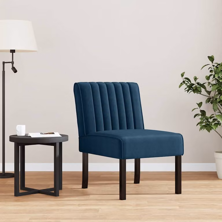 Sedia Pantofola vidaXL in velluto blu con struttura in legno e seduta imbottita