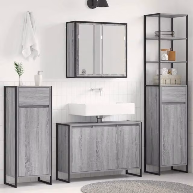Set di mobili per il bagno 4 pz Grigio Sonoma 3403049