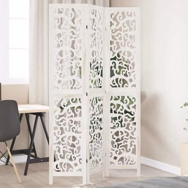 Divisorio Ambienti vidaXL in Legno di Paulownia Bianco con Design Astratto Moderno H: 200 cm, L: 105 cm
