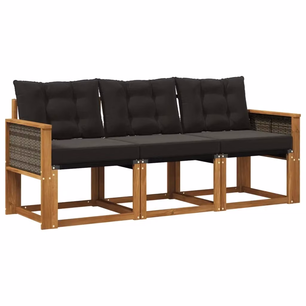 Set di divani da esterno vidaXL in legno di acacia e textilene, 3 pezzi, Marrone e Nero – 2