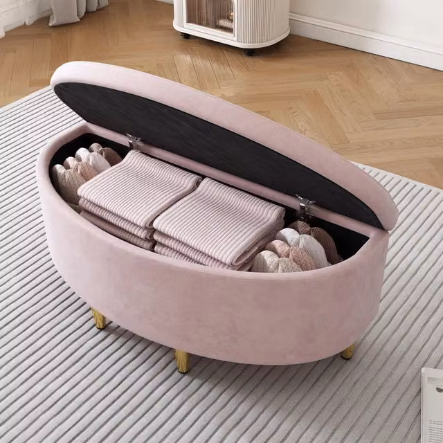 Panca Imbottita con Contenitore REDOM in Velluto Rosa L/P/H: 90 x 40 x 42 cm