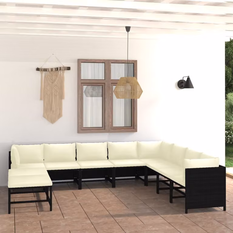 Maison Exclusive - Set da giardino da 11 pezzi con cuscini in polyrattan nero