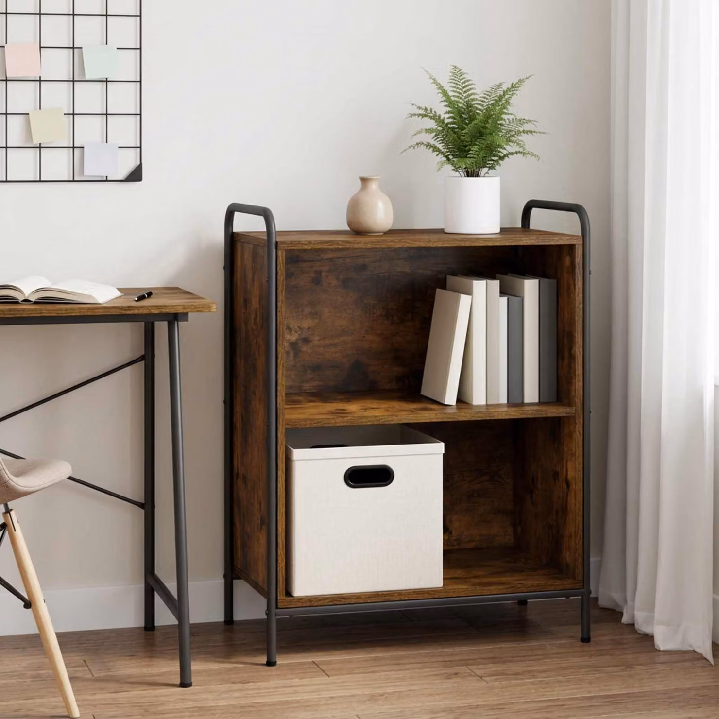 Armadio per libri moderno vidaXL in legno e metallo marrone L 80 cm x P 33 cm x H 80 cm