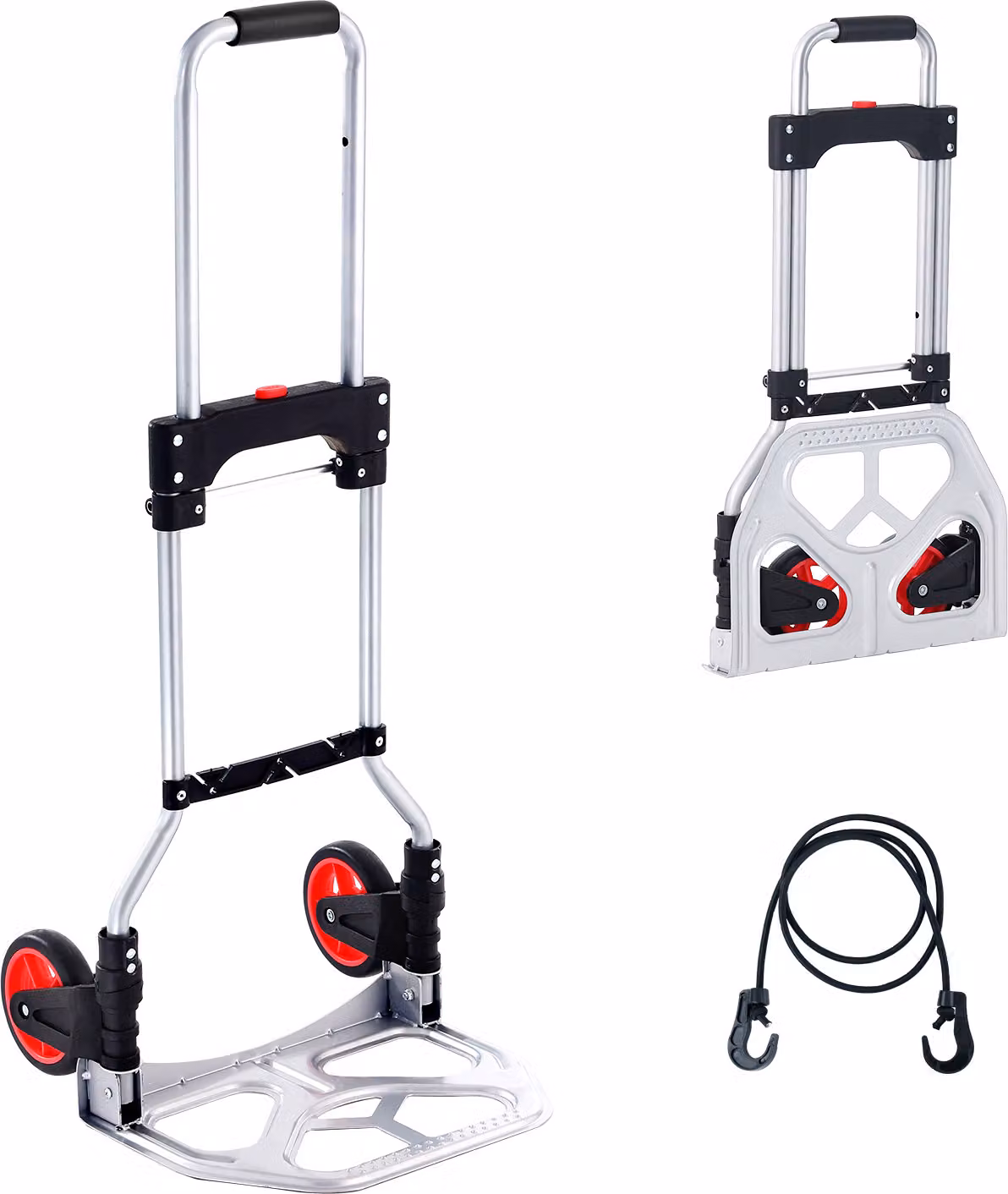 SucceBuy carrello portasacchi, pieghevole, capacità di carico 80 kg, carrello portatile in alluminio, carrello trasformabile con manico telescopico, ruote in gomma per lo spostamento, stoccaggio