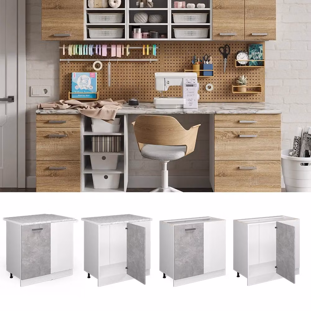 Armadio ad angolo universale R-Line Vicco colore grigio calcestruzzo con ante, L: 86 cm, H: 81,6 cm, P: 46 cm – 2