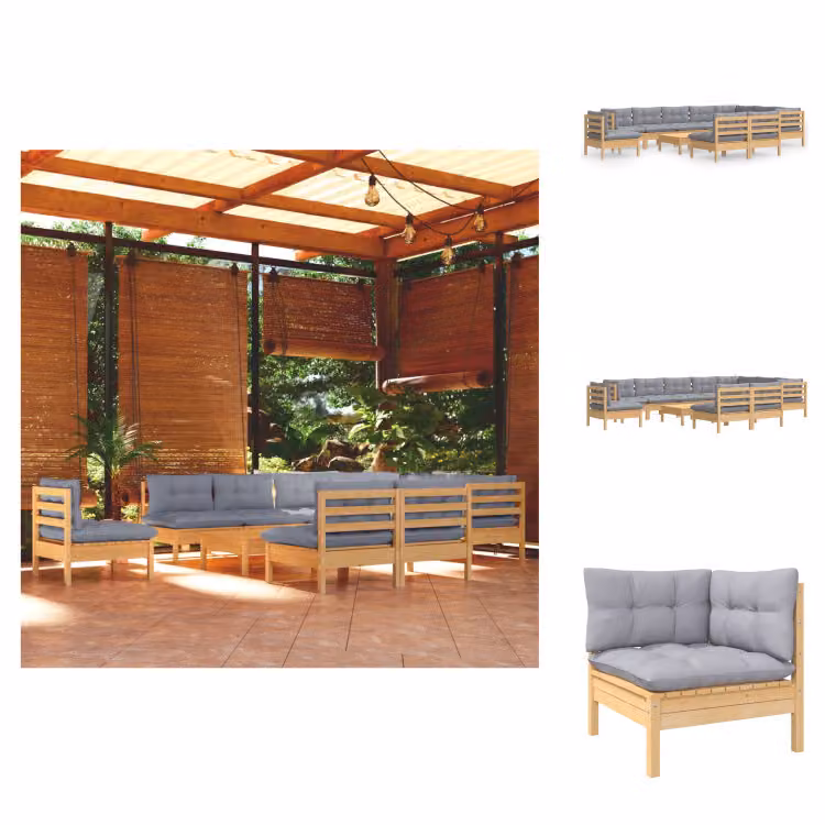 vidaXL set salotto da giardino 11 pezzi con cuscini grigi in pino massiccio - Set di mobili da giardino