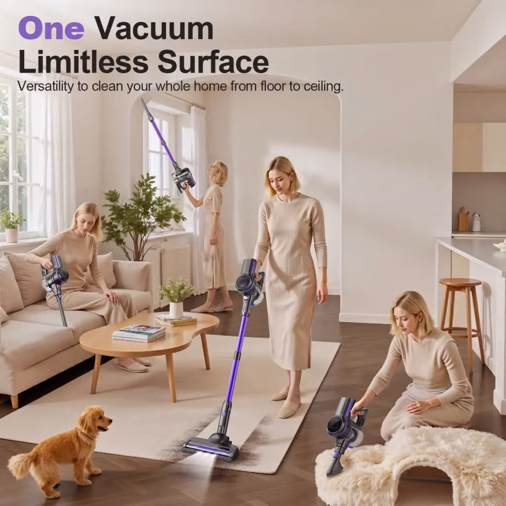 Aspirapolvere senza fili INSE S7P viola con display LED, filtro HEPA e spazzola a rullo anti-groviglio per parquet – 2