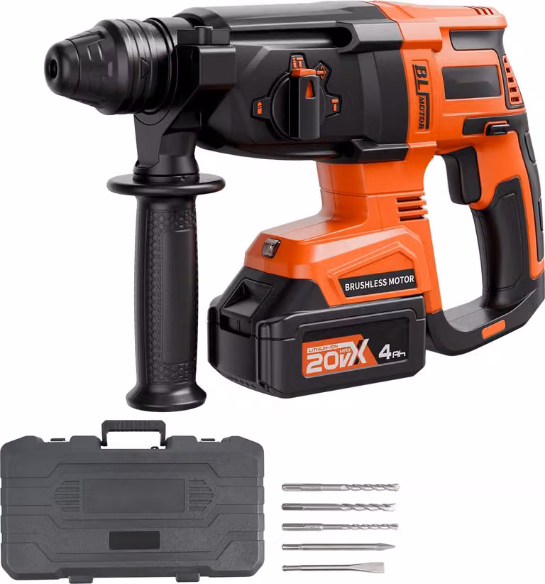 Martello perforatore a batteria - SDS-Plus 20 V brushless - Diametro di foratura 26 mm - 4 funzioni - 1200 giri/min - Frequenza di percussione 5300/min - Incl. batteria agli ioni di litio, caricabatterie e valigetta