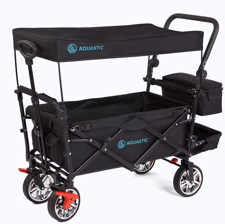 Carrello pieghevole per il trasporto - Carrello pieghevole, carrello da traino, carrello da spiaggia, carrello per il trasporto - Nero - Capacità: 109 litri
