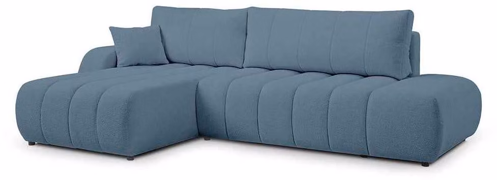 Divano angolare con funzione letto, modello Baloa, colore grigio-blu
