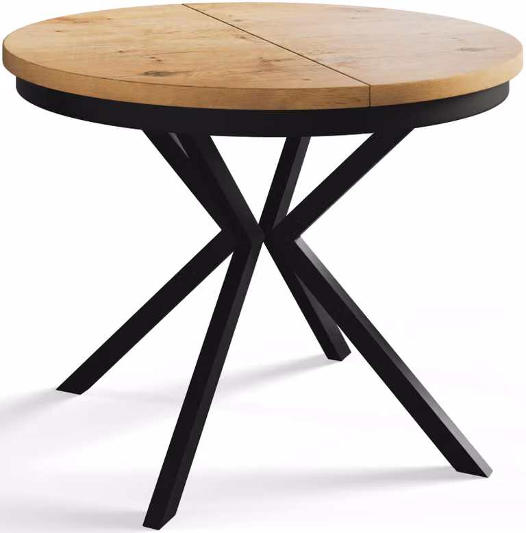 Alpi Moebel, Tavolo da Pranzo Rotondo, Tavolo da Cucina Allungabile, Diamentro: 100-180 cm, Gambe in metallo Nere, Lancelot, Collezione Bergo