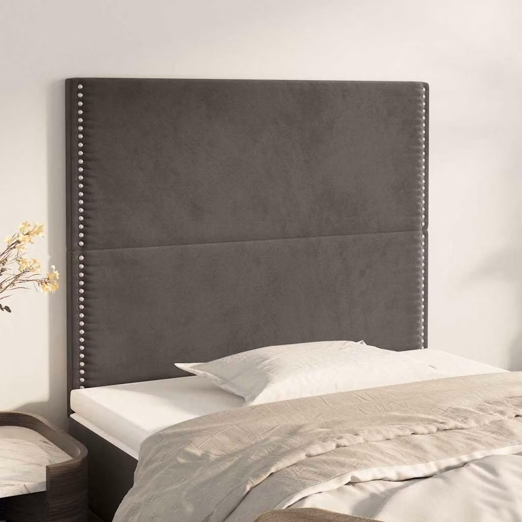 Testiera per letto vidaXL in velluto grigio scuro con pannello imbottito, L/P/H: 128 x 80 x 5 cm
