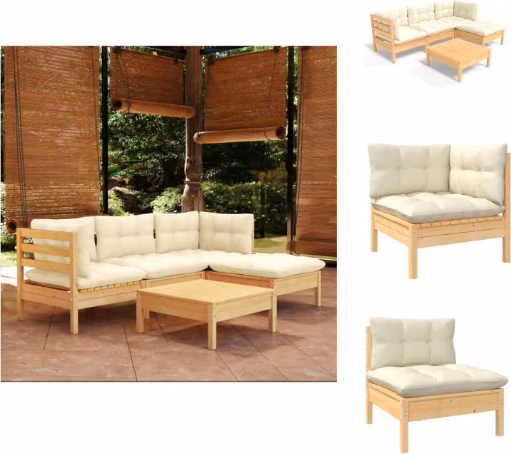 vidaXL Set di 5 pezzi da giardino con cuscini crema in legno di pino - Set di mobili da giardino