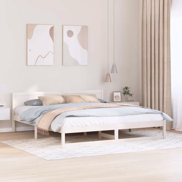 Struttura del letto moderna vidaXL in pino massello bianco L/P: 180 x 200 cm