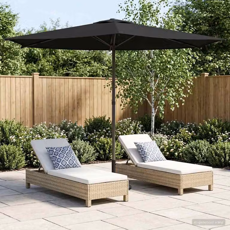 Ombrello da giardino rettangolare vidaXL in poliestere e acciaio, colore nero, 2,7 x 2,7 m
