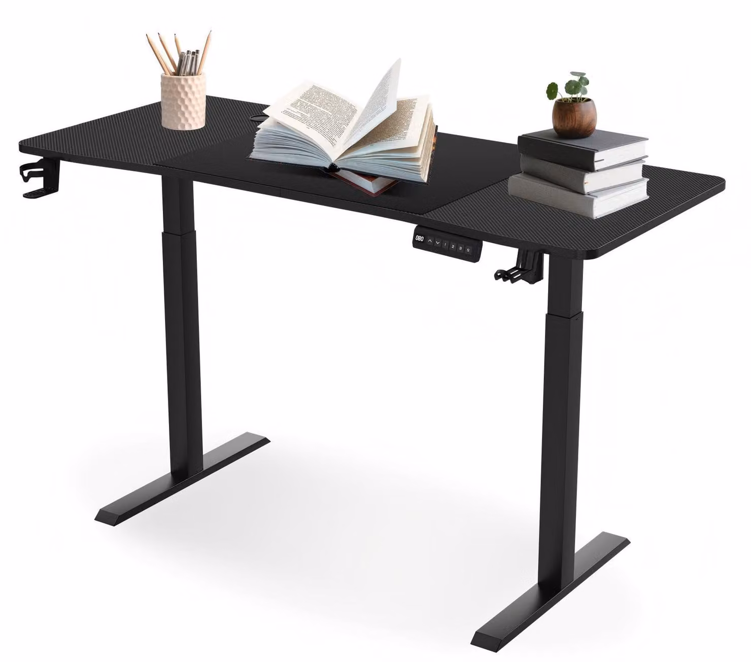 Scrivania regolabile in altezza, elettrica - 120 x 60 cm - fibra di carbonio - nera