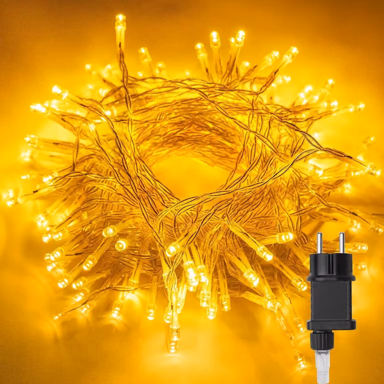 Catena luminosa da 10 metri, 80 LED, luce bianco caldo, grado di protezione IP54, 8 modalità, timer