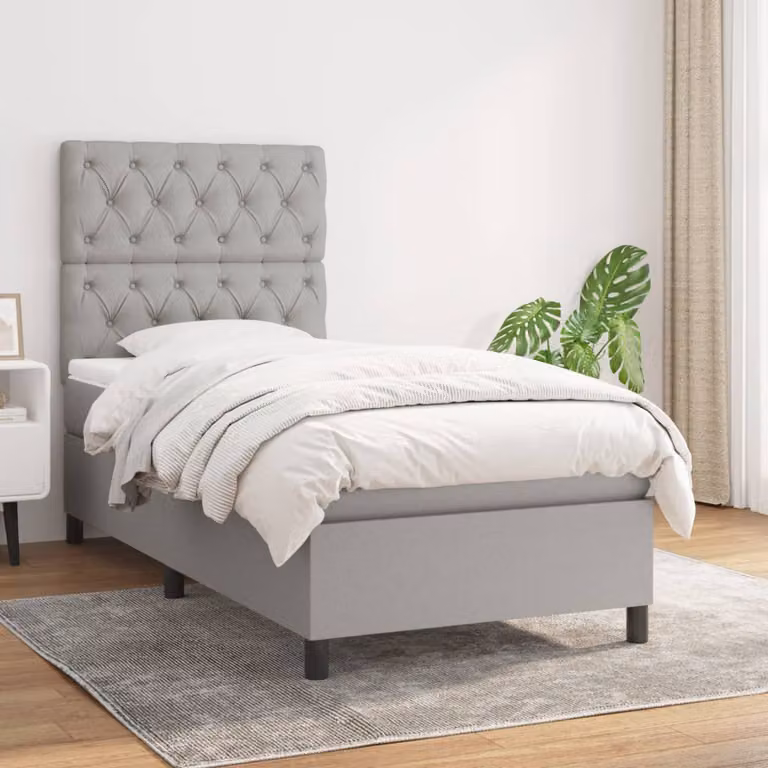 vidaXL Letto Ibrido con Giroletto a Molle e Materasso a Tasche Grigio e Bianco L/P/H: 203 x 80 x 128 cm