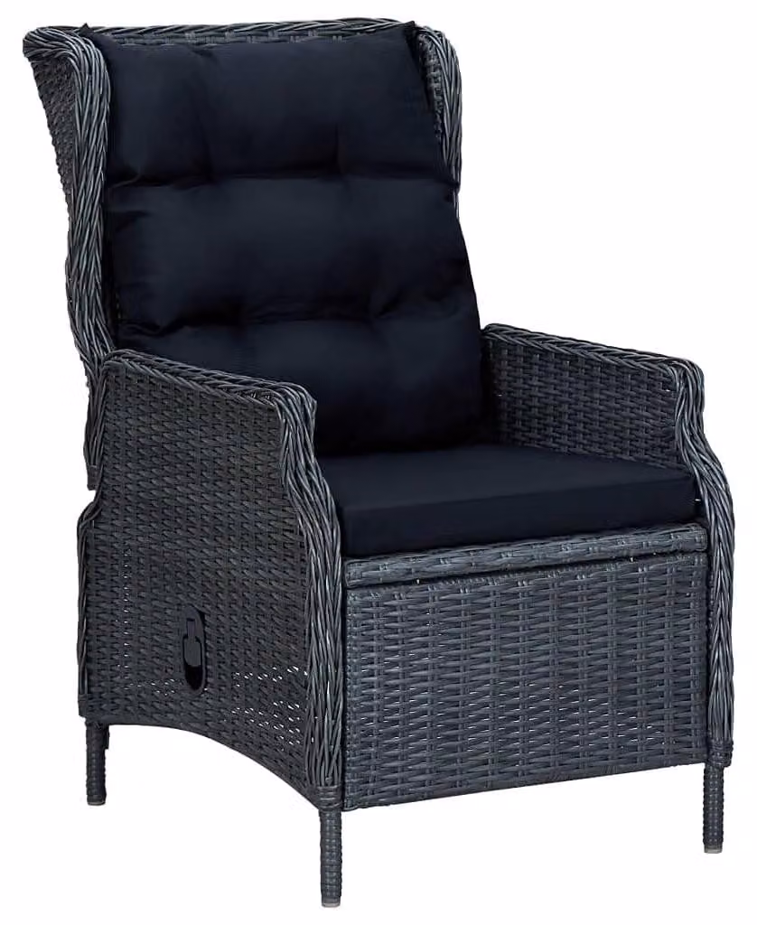 Set da salotto da esterno composto da 9 pezzi, color grigio scuro - Tavolo in vetro - Struttura in acciaio, rivestimento in rattan PE - Ideale per giardino, balcone o terrazza