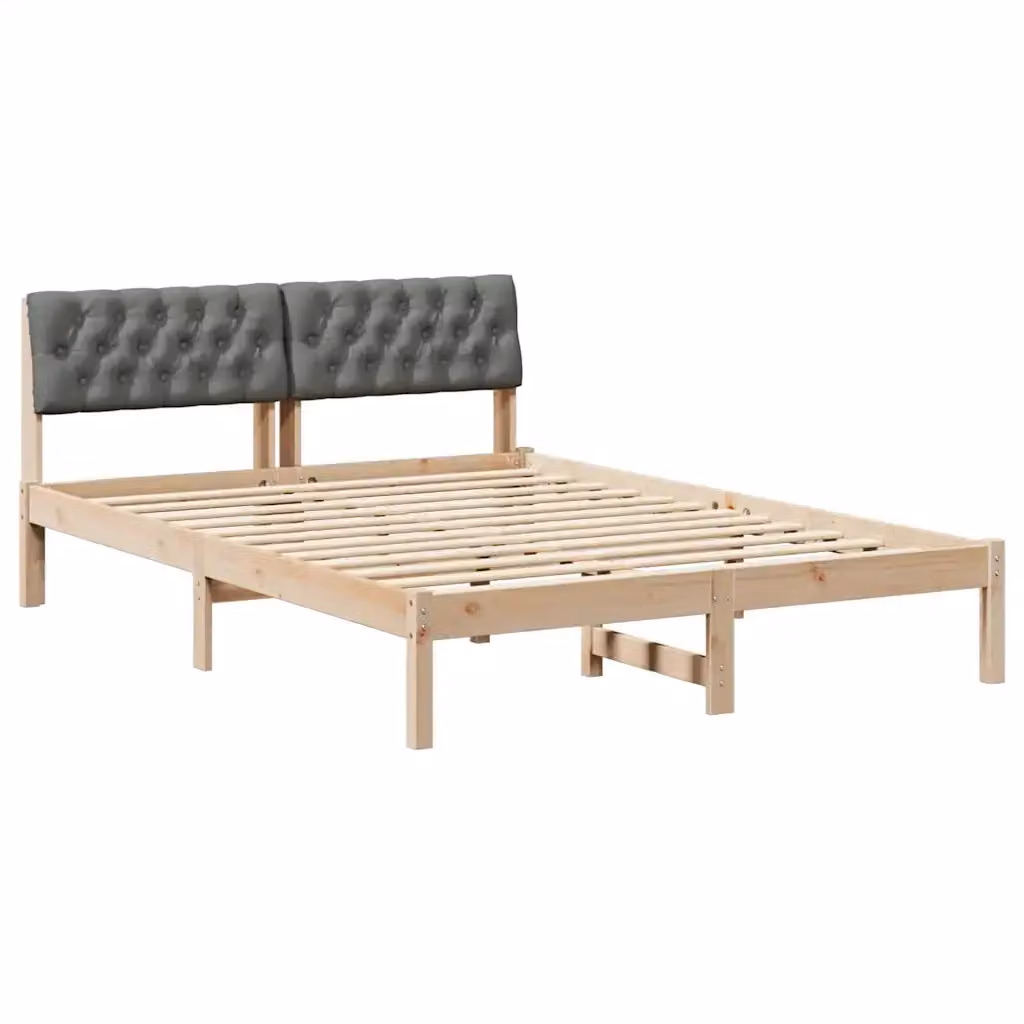 Struttura del letto moderna vidaXL in legno di pino e tessuto, marrone e grigio, L/P/H: 140 x 200 x 87,5 cm – 2