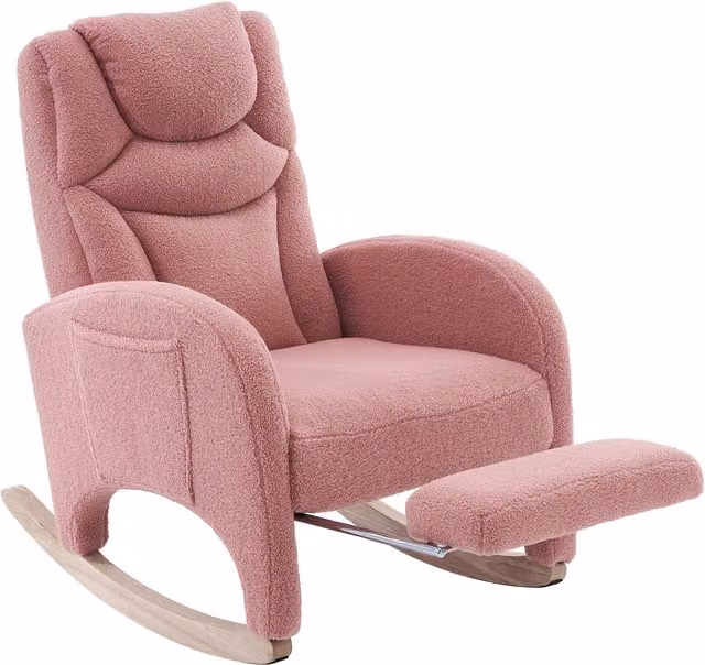 Poltrona Relax a Dondolo Aosom Italy con Braccioli Imbottita in Tessuto Bouclé Rosa, L/P/H: 96 x 66 x 99-125,5 cm – 1