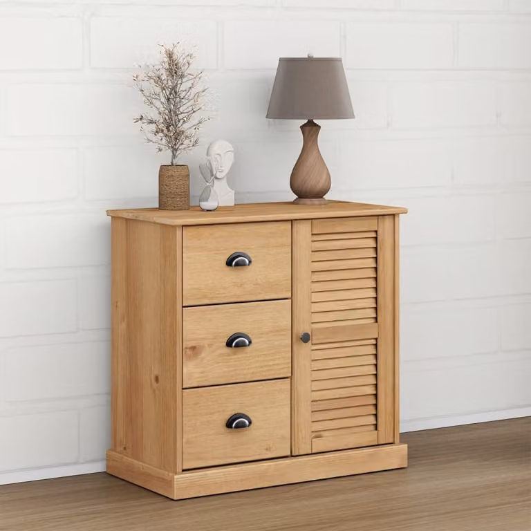 vidaXL Credenza con Cassetti VIGO in Legno Massello di Pino, Marrone, L: 78 cm, P: 40 cm, H: 75 cm