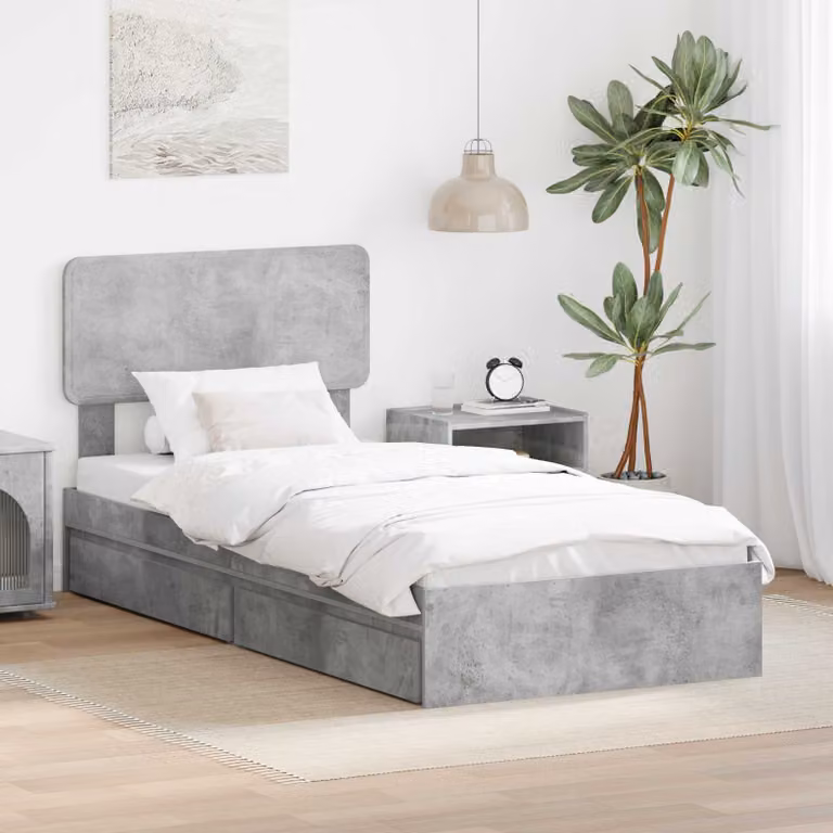 Letto con contenitore e cassetto vidaXL in legno ingegnerizzato, Grigio cemento, 90 x 190 cm
