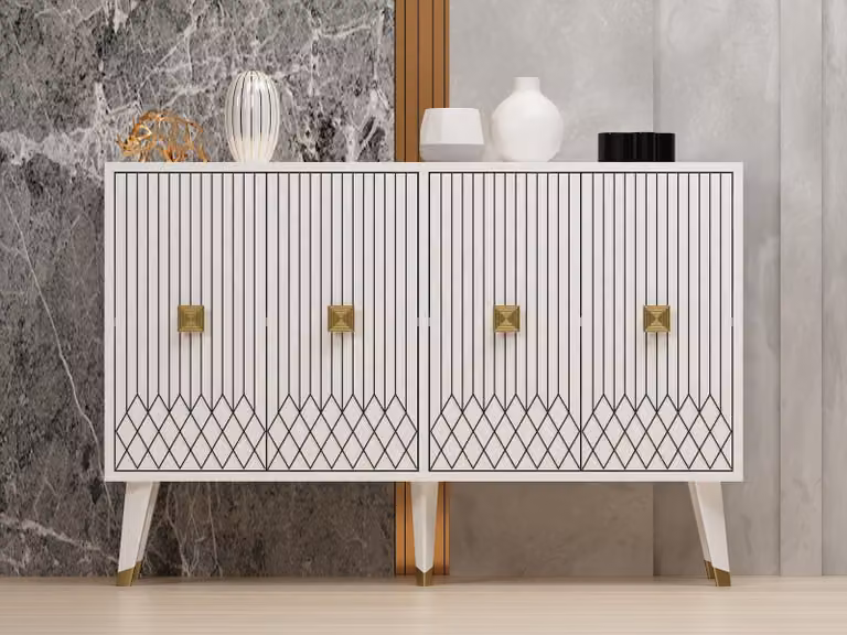 Skye Decor, Carbın - Bianco, Oro, Consolle, Bianco, 100% PANNELLI DI PARTICELLE RIVESTITI IN MELAMMINA, 120 x 30 x 80 cm